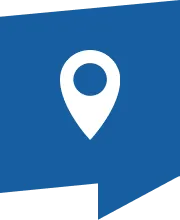 Blue background with a white location pin icon centered.