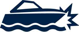 Illustration of a blue submarine partially submerged in water with waves.