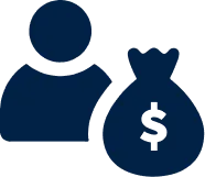 Icon depicting a person silhouette next to a money bag with a dollar sign.